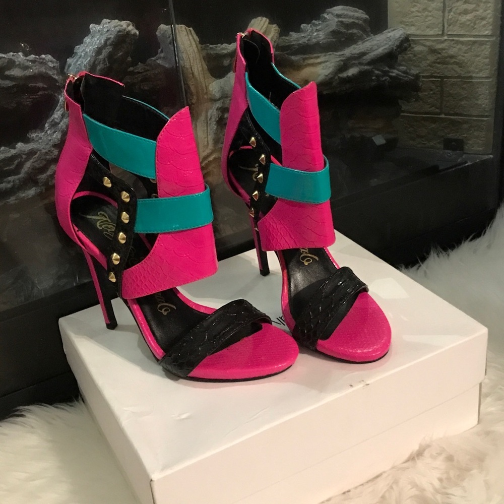 Pink and Blue Strappy High Heels